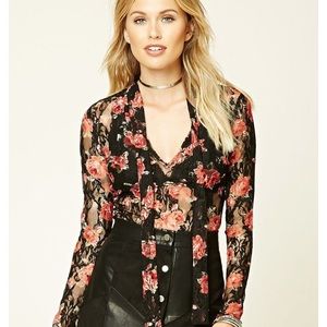 NWOT Forever 21 Rose Print Lace Top